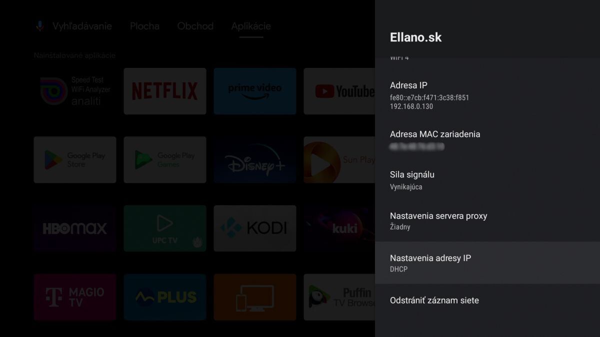 nastavenie pevnej ip wifi androidtv 322