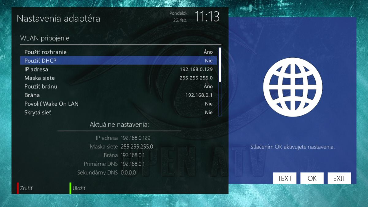 nastavenie pevnej ip wifi enigma2 321