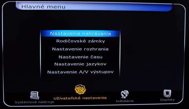 Menu uzivatelske nastaveni