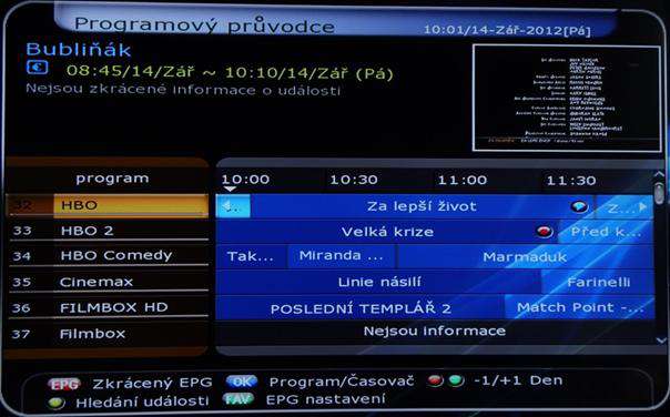 EPG pro vice stanic nastaveno nahravani a prehravani