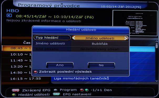 EPG - hledani udalosti