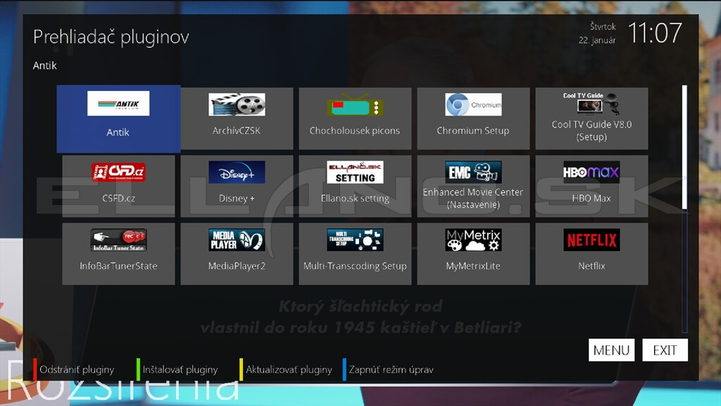 Nainštalované pluginy Enigma2 OpenATV 7.6 Opticum AX 4K HD60