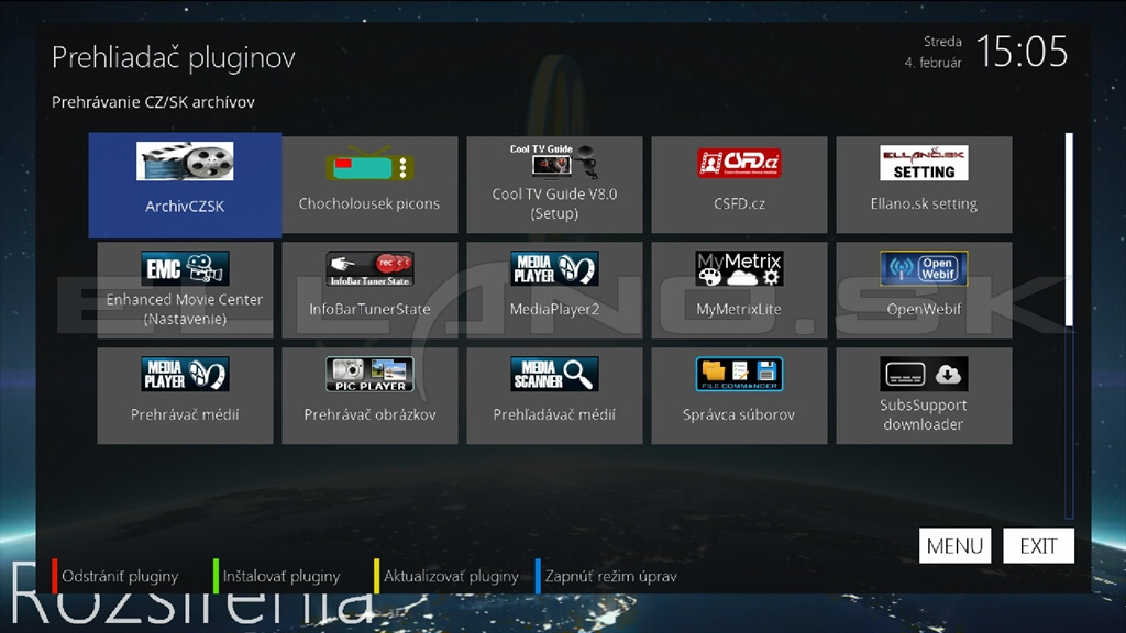 Nainštalované pluginy OpenATV 7.6 v Dreambox DM900